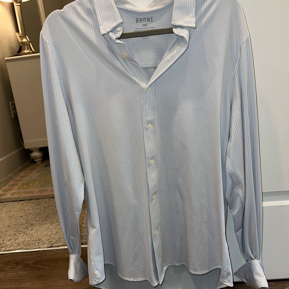 Rhone Blue Casual Button Down Shirt with slim Fit